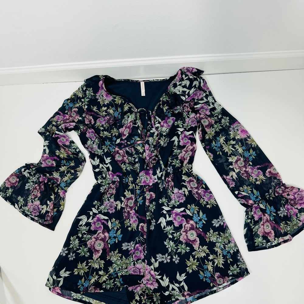 Xhilaration Floral Lace-Up Romper - Black and Purple - Picture 13 of 15